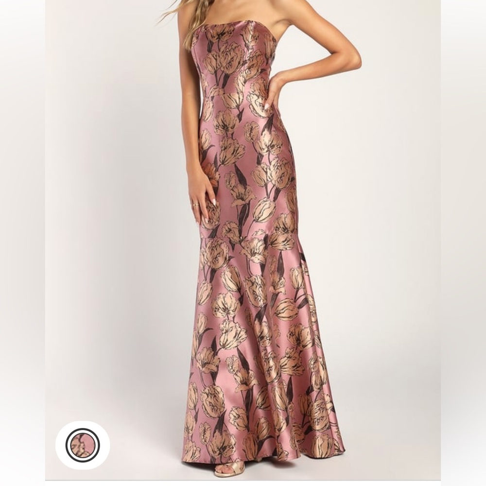 Lulus Mauve Floral Strapless Maxi Dress- Gown